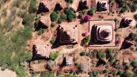 Aerial Top Down View of Pagodes Colletive in Ancient City Bagan, Myanmar Video stock 141226834