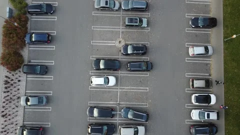 Aerial Top Down View on Parking lot with Cars Stock Footage 272814771