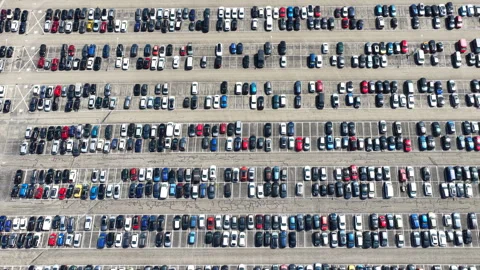 Aerial top-down view of a parking lot in a Dutch city Stock-Footage 337513655