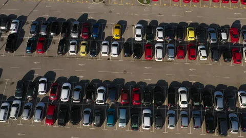 Aerial Top Down View of Parking Lot With Colorful Cars Stock Footage 340358354