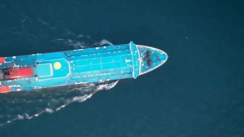 Aerial top down view of a passenger ferry boat Stock Footage 263915456