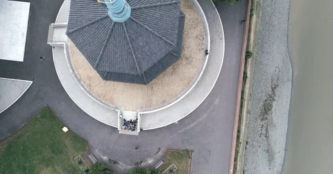 Aerial top down view of the peace pagoda in London Stock Footage 78245852