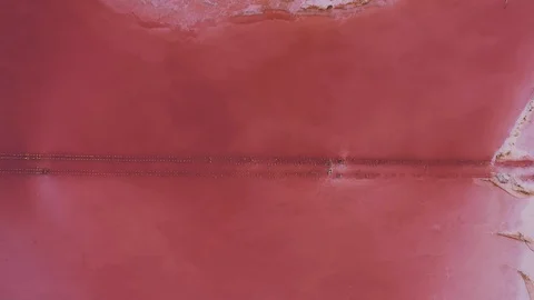 Aerial top down view pink water in salt Crimean lake. Stock Footage 118741384
