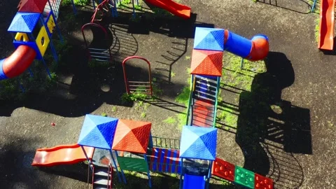 Aerial top down view of a playground with many small playing houses Stock Footage 146352872