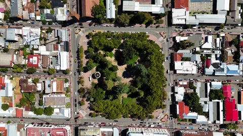 Aerial top-down view of plaza de armas in linares, chile Stock-Footage 334801646