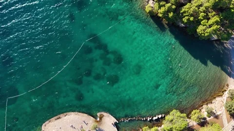 Aerial top down view of ploche beach on hvar island, croatia Stock Footage 335792437