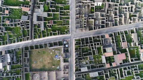 Aerial top down view of Pompeii Via dell Abbondanza 4k Stock Footage 89717016