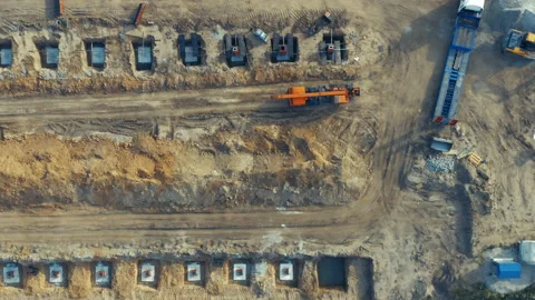 Aerial top-down view of the prepared plot of land (developable site) Video stock 157134167