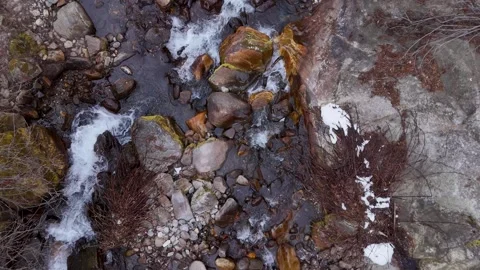 Aerial Top-Down View of a Pristine Himalayan Mountain Stream Stock Footage 301062678