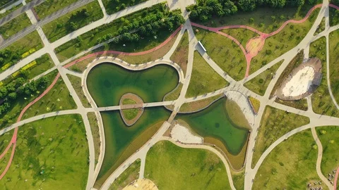 Aerial top down view of the public city park Stock Footage 108752154