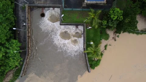 Aerial top down view pump station function Video stock 225048149