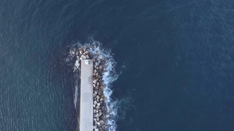Aerial - Top down view of quay at harbour, drone shot Stock Footage 90969800