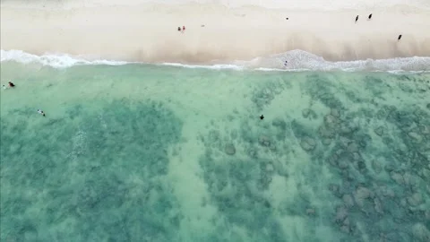 Aerial top down view of quiet beach located at coral reef 4k Stock Footage 257193672