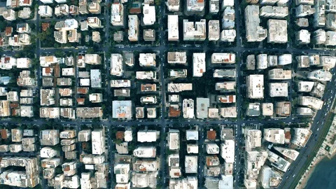 Aerial top down view of rectangular streets and buildings grid in Athens, Greece Stock Footage 117079699