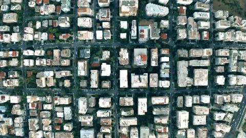 Aerial top down view of rectangular streets and buildings grid in Athens, Greece 스톡 사진