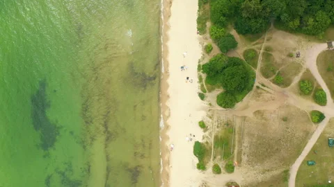 Aerial top down view of remote beach Sandhammaren in southern Sweden Stock Footage 164896080