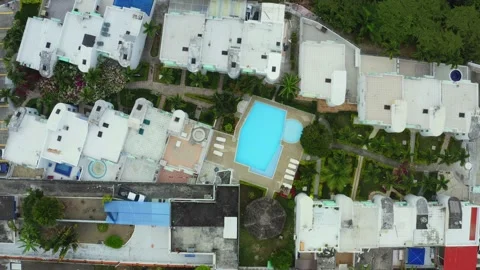 Aerial top down view of a resort with white buildings Stock Footage 146345441