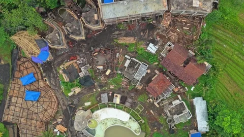 Aerial top down view of a resort construction site in bali Stock Footage 328912823