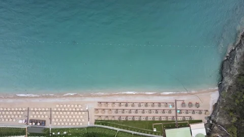 Aerial top-down view of resort beach and sea Stock Footage 337042057