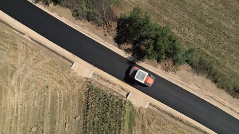 Aerial Top Down View of Road Construction in Mozgovo Serbia Stock Footage 331283521