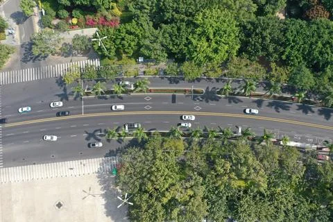 Aerial Top Down View of Road Intersection in Xiamen Stock Photos