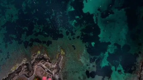 Aerial top down view of rocks in the Mediterranean Sea in Catalonia 스톡 동영상 245915459