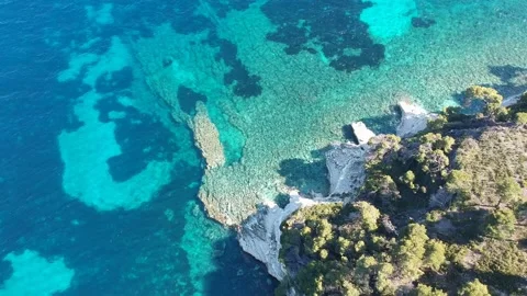 Aerial top down view of the rocky coast at Milia beach in Alonnisos island, G Stock Footage 201817968