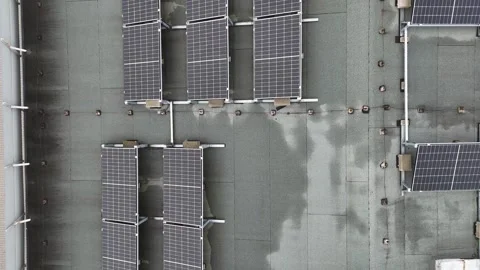 Aerial Top-Down View of Rooftop Solar Panels Video stock 323965431