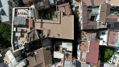 Aerial top down view of rooftops of Amalfi town 4k Stock Footage 92096328