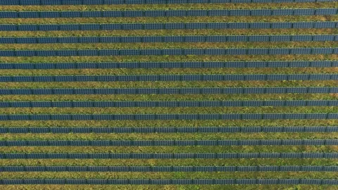 Aerial top down view rotation over PV modules solar panels Video stock 114448722