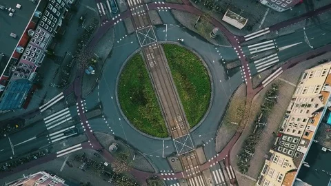 Aerial top down view of roundabout traffic in Amsterdam, Netherlands Video stock 84009035