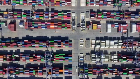 Aerial top down view of rows of cargo containers Stock Footage 274267443