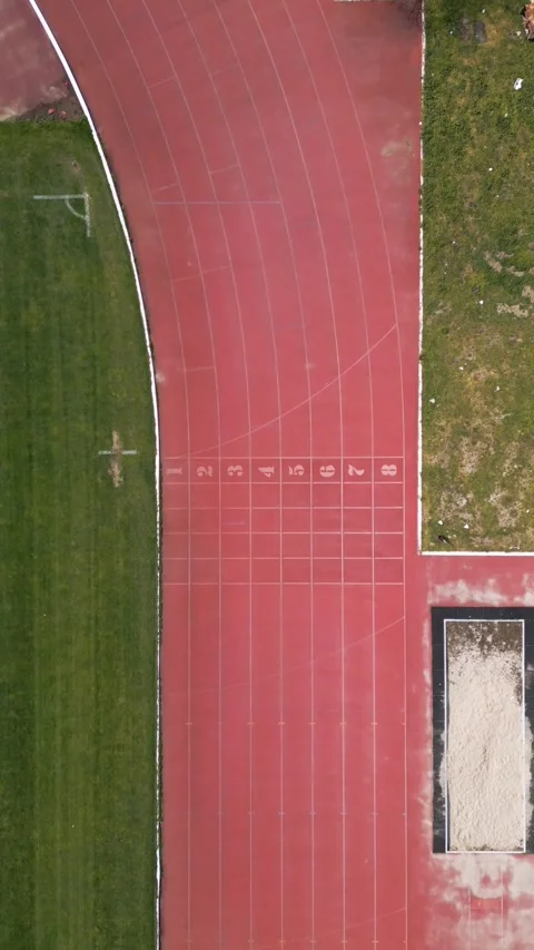 Aerial Top Down View of Running Track Start Line at Stadium 库存影片 331304061