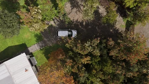 Aerial Top Down View of Rural House Yard with Parked Car in Lenca Chile Video stock 325315086
