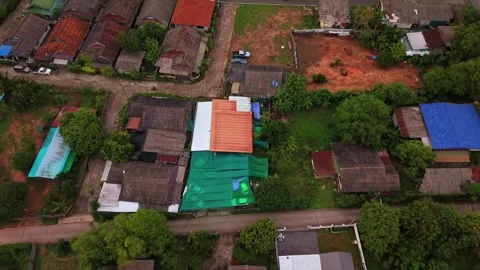 Aerial top down view of a rural residential neighborhood and local houses Stock-Footage 334925686