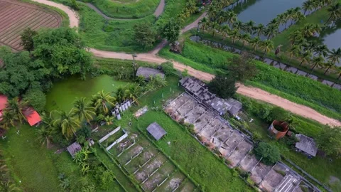 Aerial top down view of rural agricultural landscape and ponds Stock-Footage 335129557