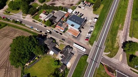 Aerial top down view of rural highway infrastructure and traffic 스톡 동영상 336594941