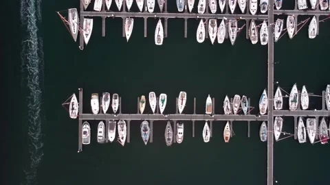 Aerial Top Down View Of Sail Boats Docked In Harbor Stock Footage 209625378