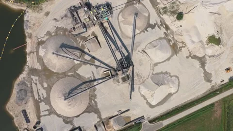 Aerial top down view of sand and gravel quarry industrial plant Stock Footage 341874376