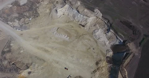 Aerial Top Down View of Sand Quarry With Excavators at Work Stock Footage 342170029
