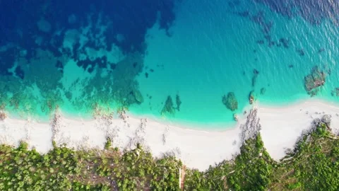 Aerial top down view of sandy beaches with blue water near Dhermi, Albania Video stock 157767506