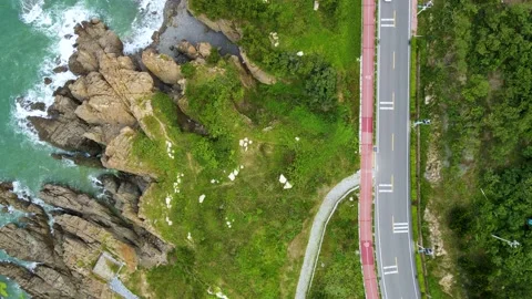 Aerial Top-Down View Of Scenic Coastal Cliff Highway Stock-Footage 232021016