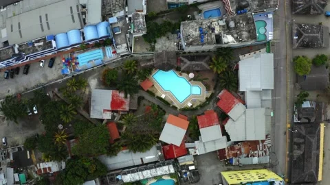 Aerial top down view of a scity with many swimming pools Stock Footage 146344670