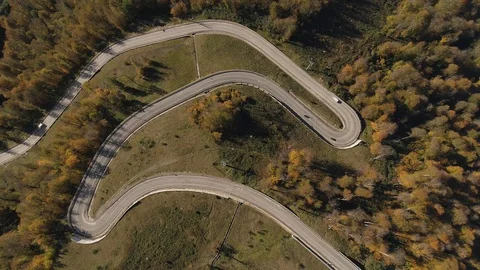 Aerial top down view serpentine road in mountains Stock Footage 111781750