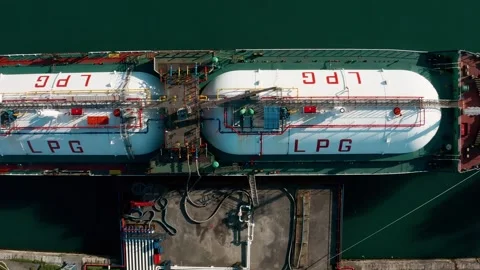 Aerial top down view ship LPG tanker ves... | Stock Video | Pond5