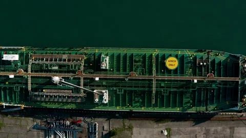 Aerial top down view ship LPG and gas tankers loading in gas and oil terminal Stock Footage 265896465