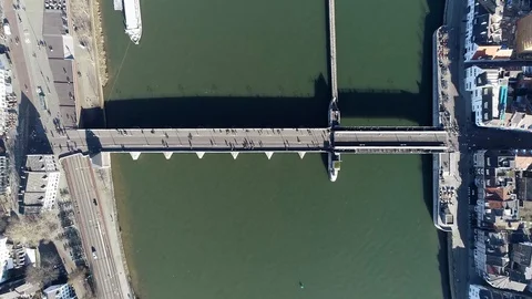 Aerial top down view Sint Servaasbrug in English knowns as St. Servatius Bridge Stock Footage 103991066