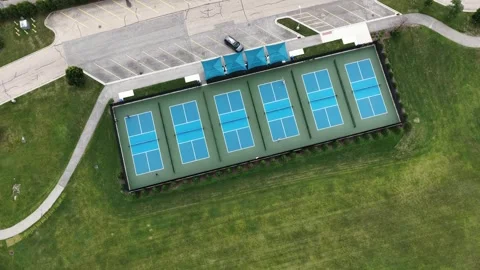 Aerial top-down view of six pickleball courts Stock Footage 325909040