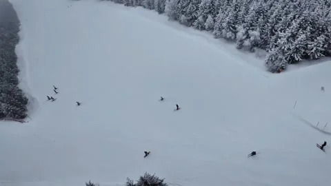 Aerial top down view of skiers Dolni Morava Stock Footage 303626838