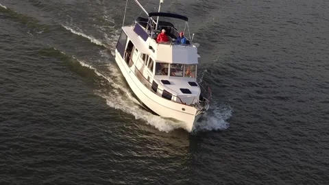 Aerial-Top Down View Of small motor Boat Stock Footage 143158127